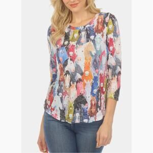 CARINE Round Neck Equine Horse Print Pullover Top Women's Size S Multicolored